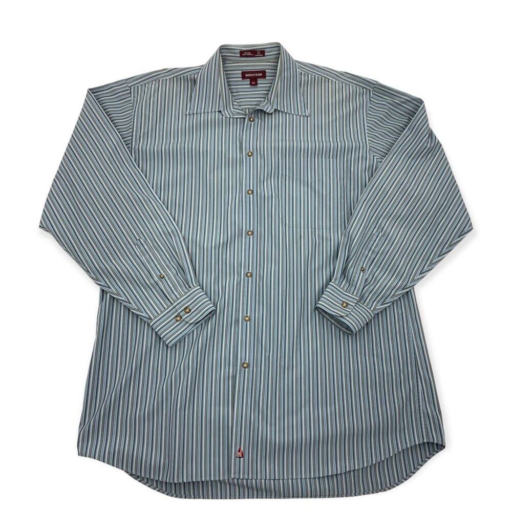 Nordstrom 100% Cotton Blue Brown Striped Button Down Shirt Size XLL